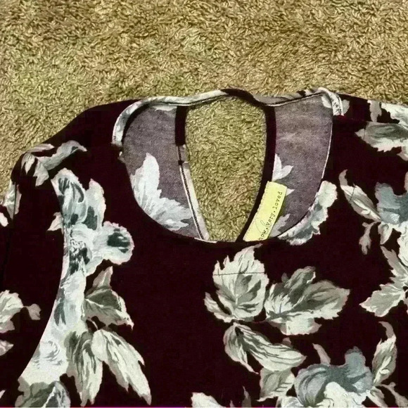 How Very Loved Burgundy Floral Long Sleeve Swing Dress Size Large - Picture 2 of 7